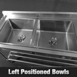 Stainless Steel Left Double Sink Bench 2400mm - Pipe Undershelf - FSA-2-2400L